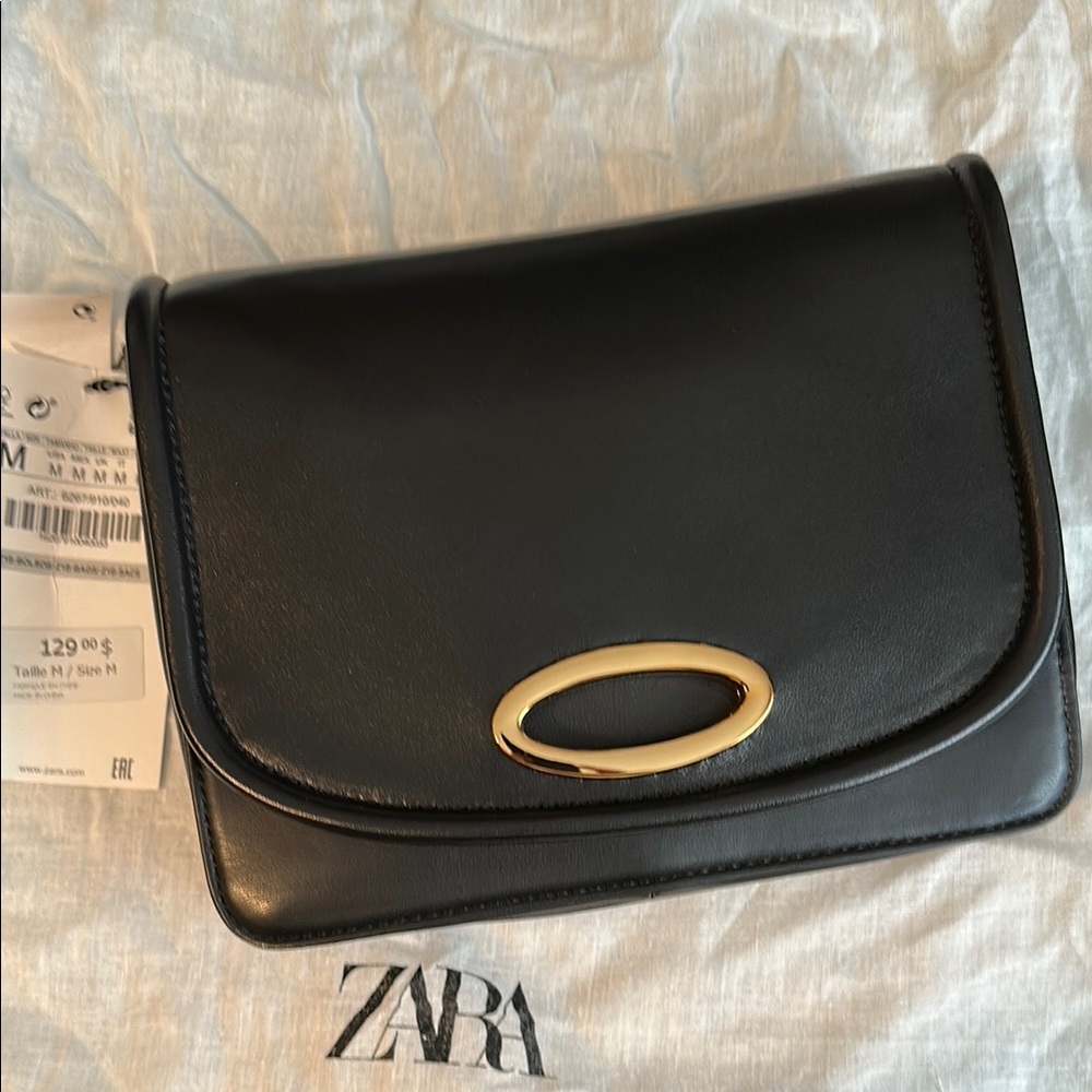 Zara Black Leather Crossbody Bag